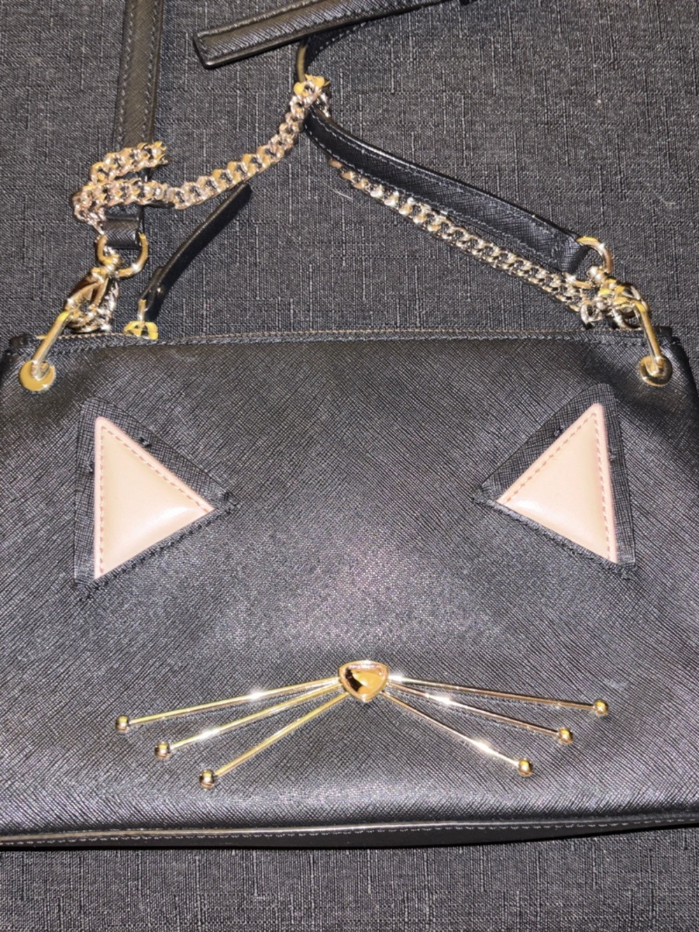 kate spade Black Crossbody Bag with Pink Ear Accents and Gold Hardware